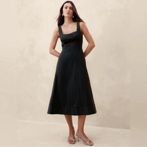 NWT! Banana Republic Black Natalia Square-Neck Midi Dress  🌟